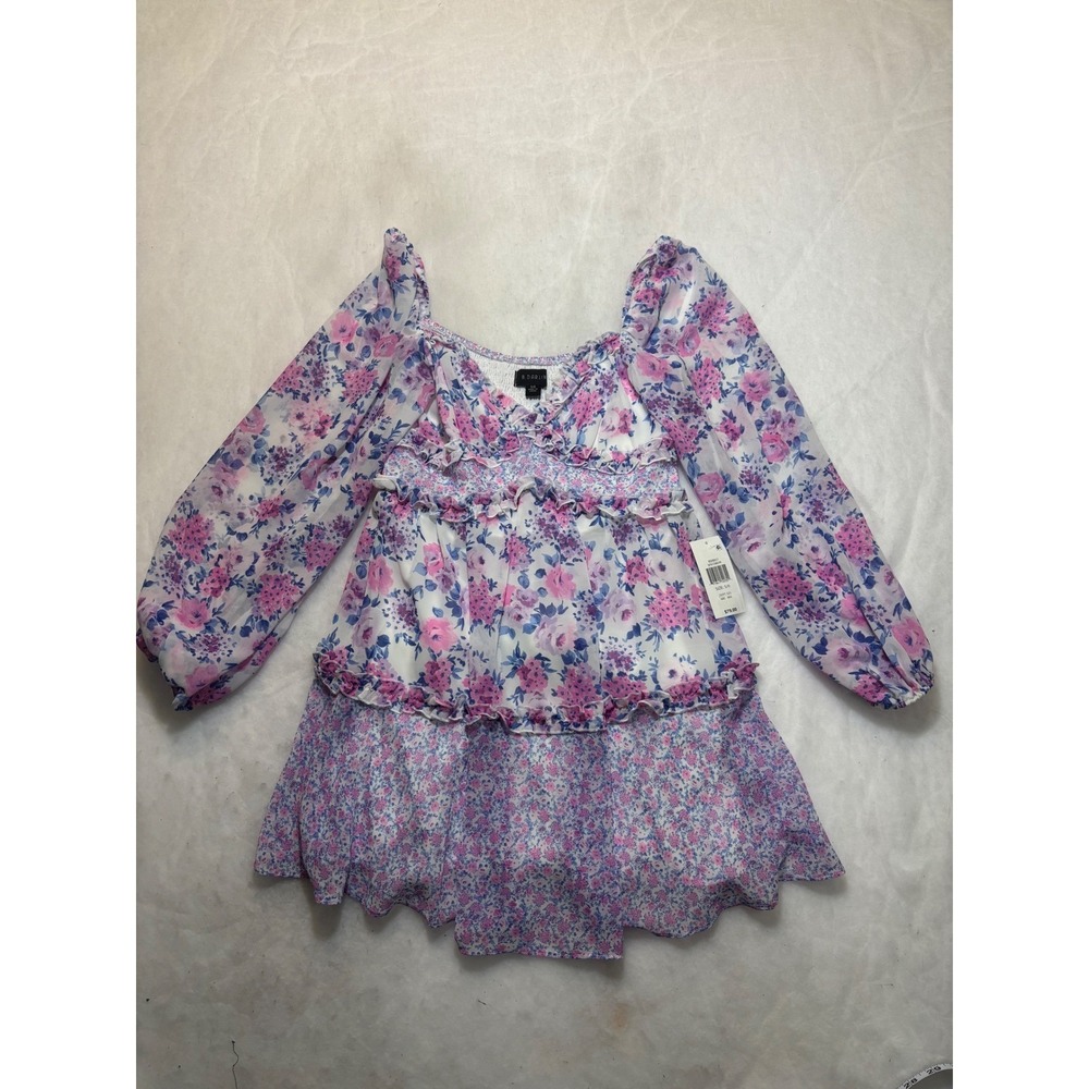 B Darlin Floral Print Smocked Puff Sleeve Ruffle Mini Dress Women's Size‎ 5/6